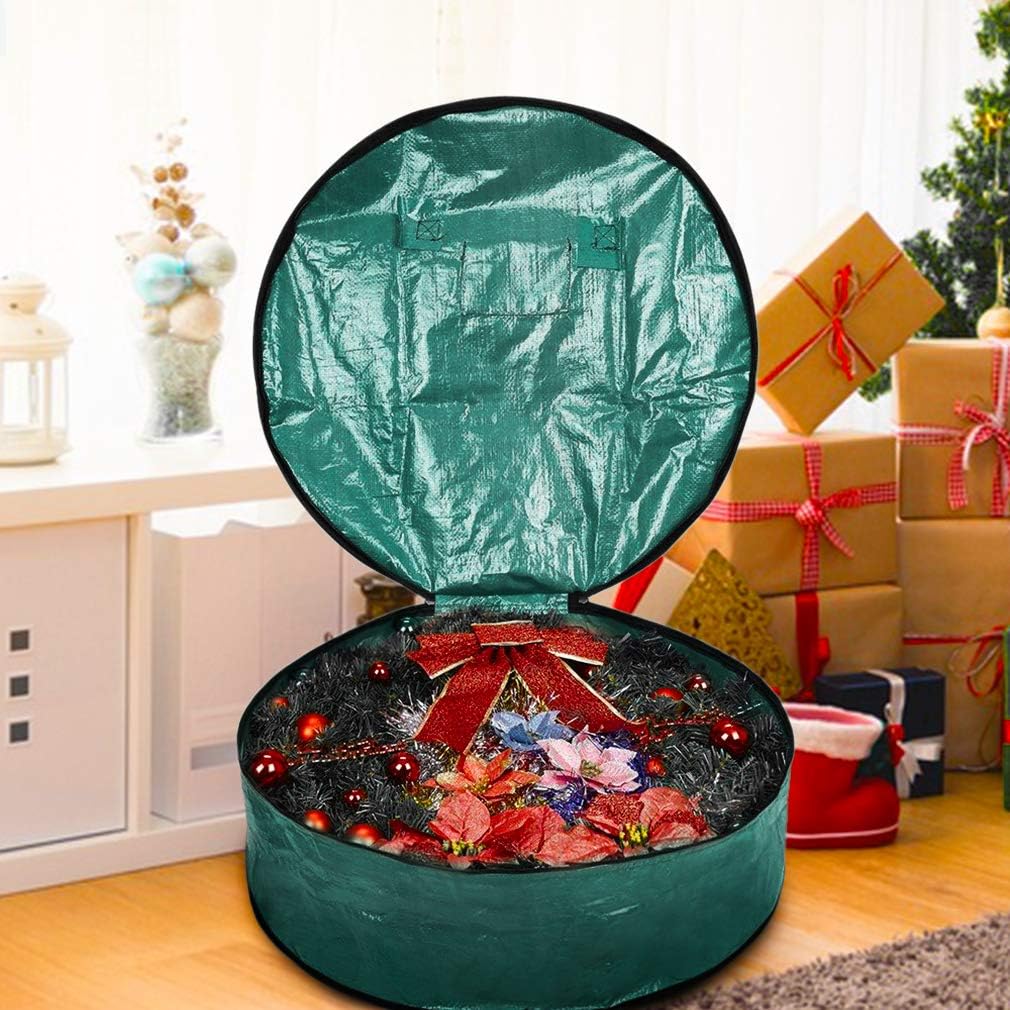 Bolsa almacenamiento corona Navidad 30x8" verde resistente