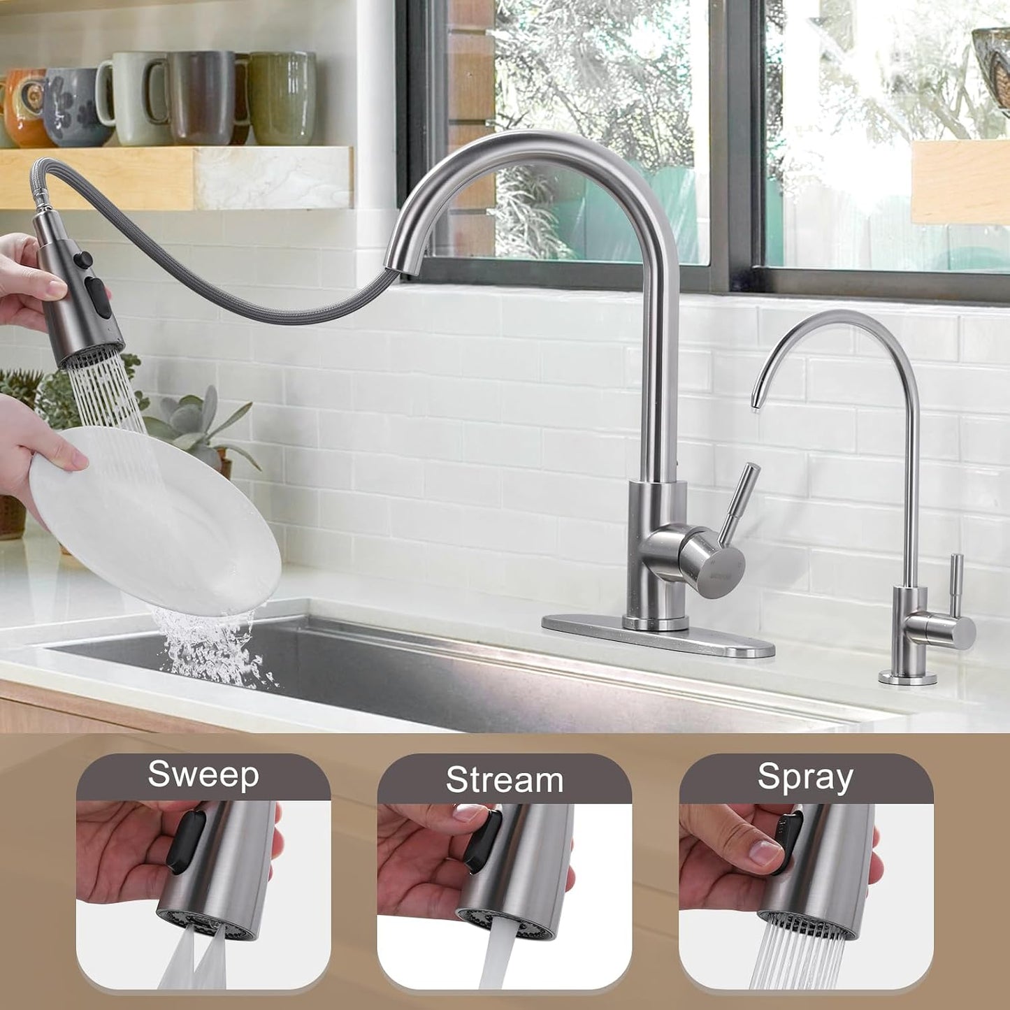 Grifo cocina acero inox con filtro agua ósmosis inversa