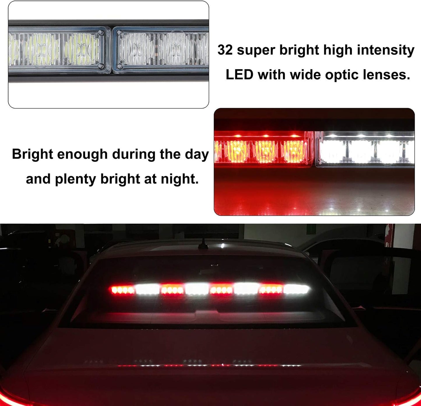 Barra luz tráfico 36pulg 32led estroboscópica seguridad