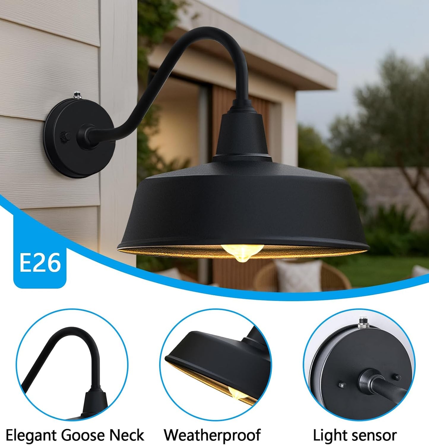 Luz granero exterior impermeable cuello cisne negro