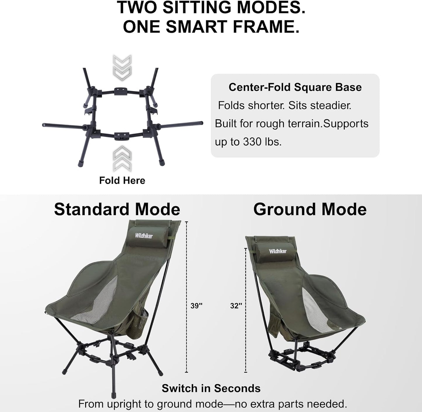 Silla camping plegable con respaldo alto modos dobles