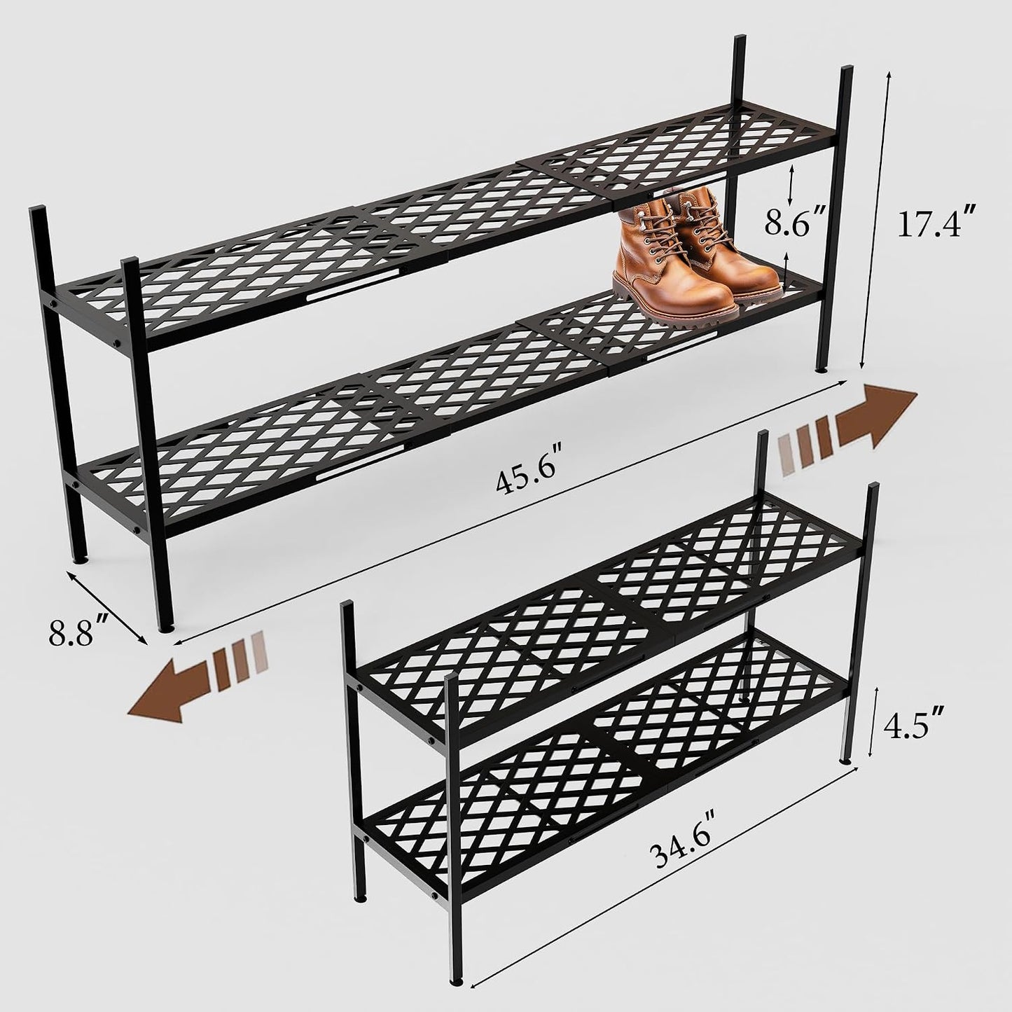 Zapatero extensible 45.6" soporte metal 2 niveles apilable