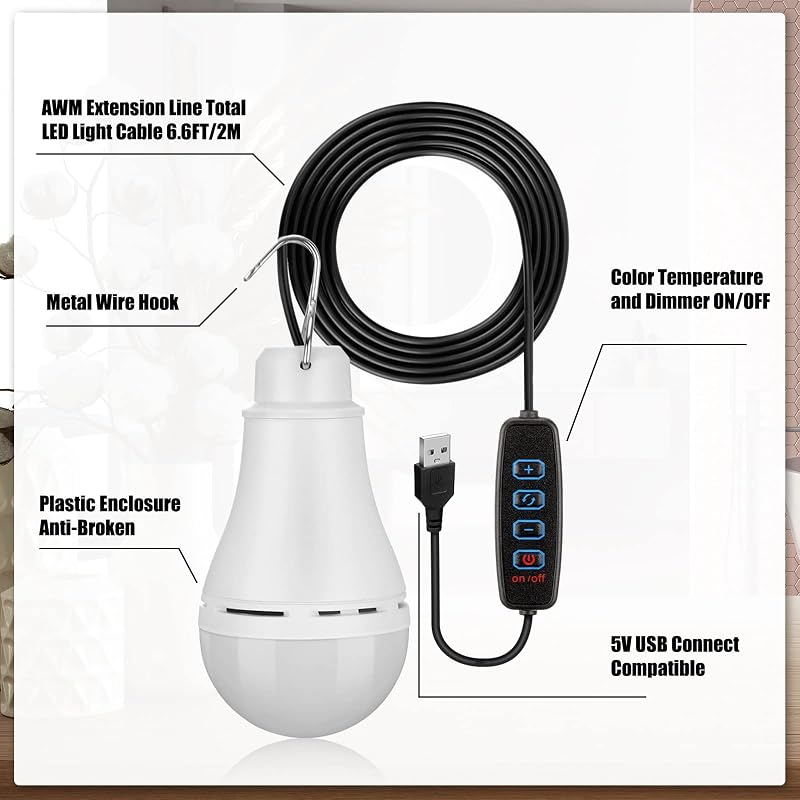 6 Pzas Tira Luces USB Recargable 6.6ft para Camping Patio