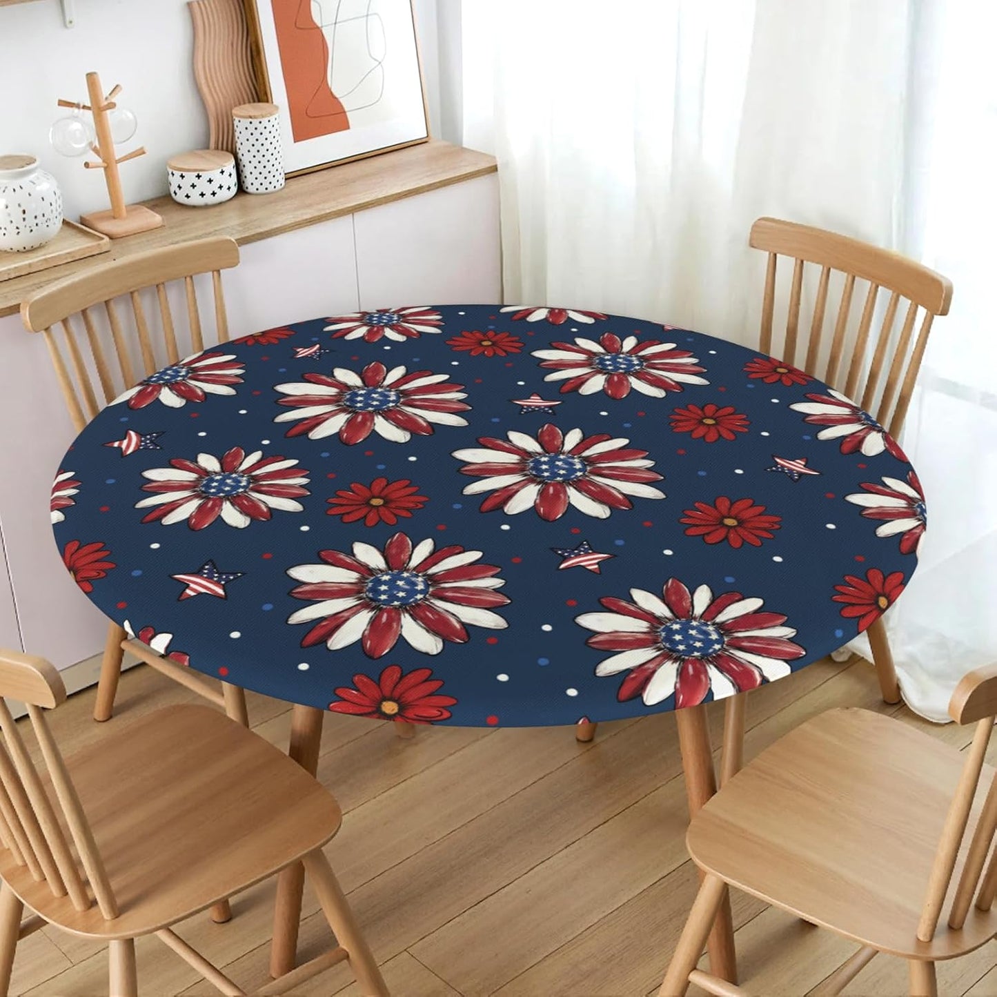 Mantel redondo ajustable bandera patriótica rojo blanco azul
