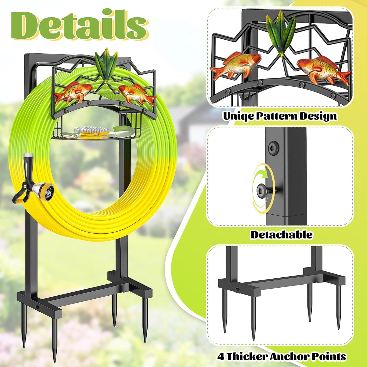 Soporte manguera jardín metal 4 estacas colgador 150