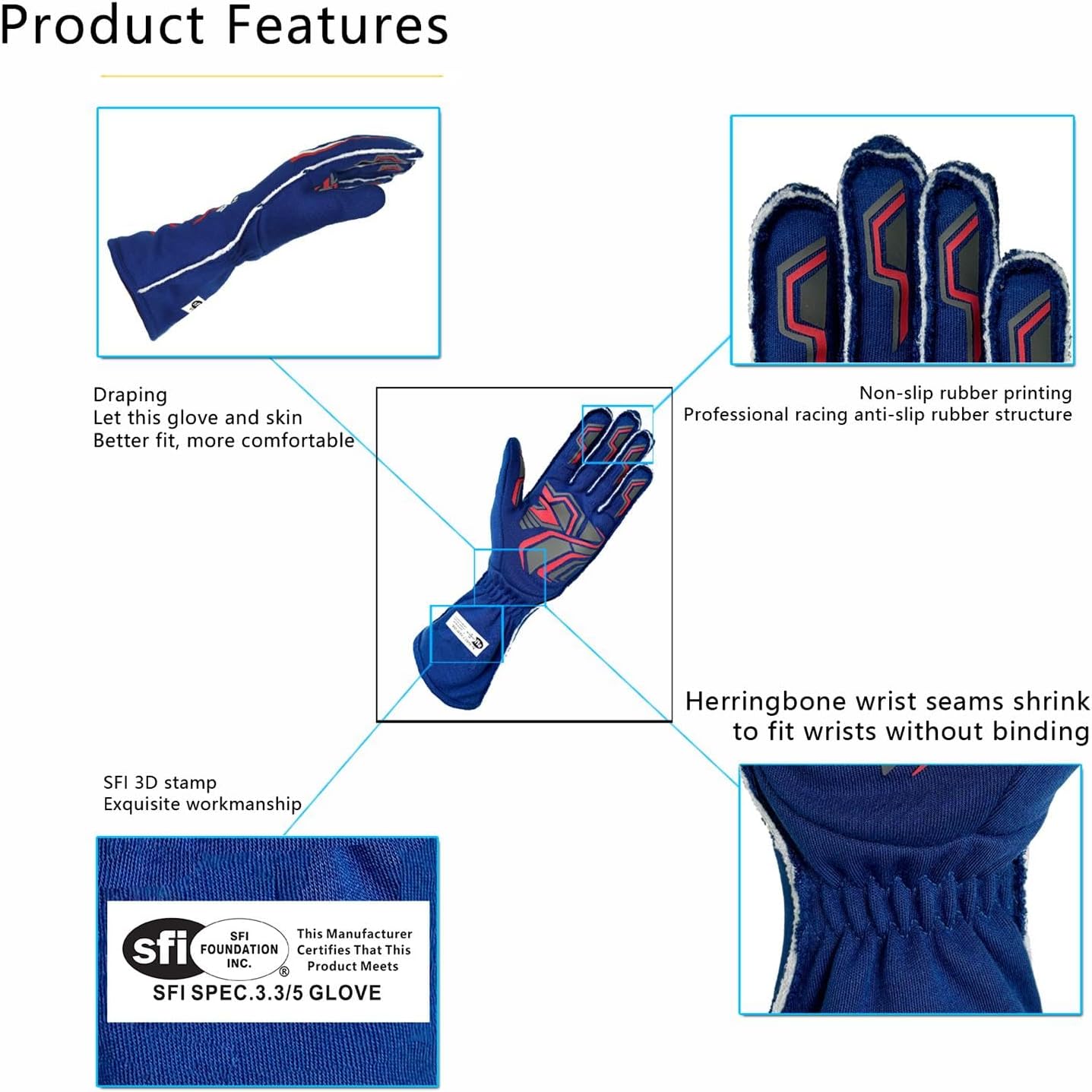 Guantes motocicleta carreras hombre mujer SFI3.3/5