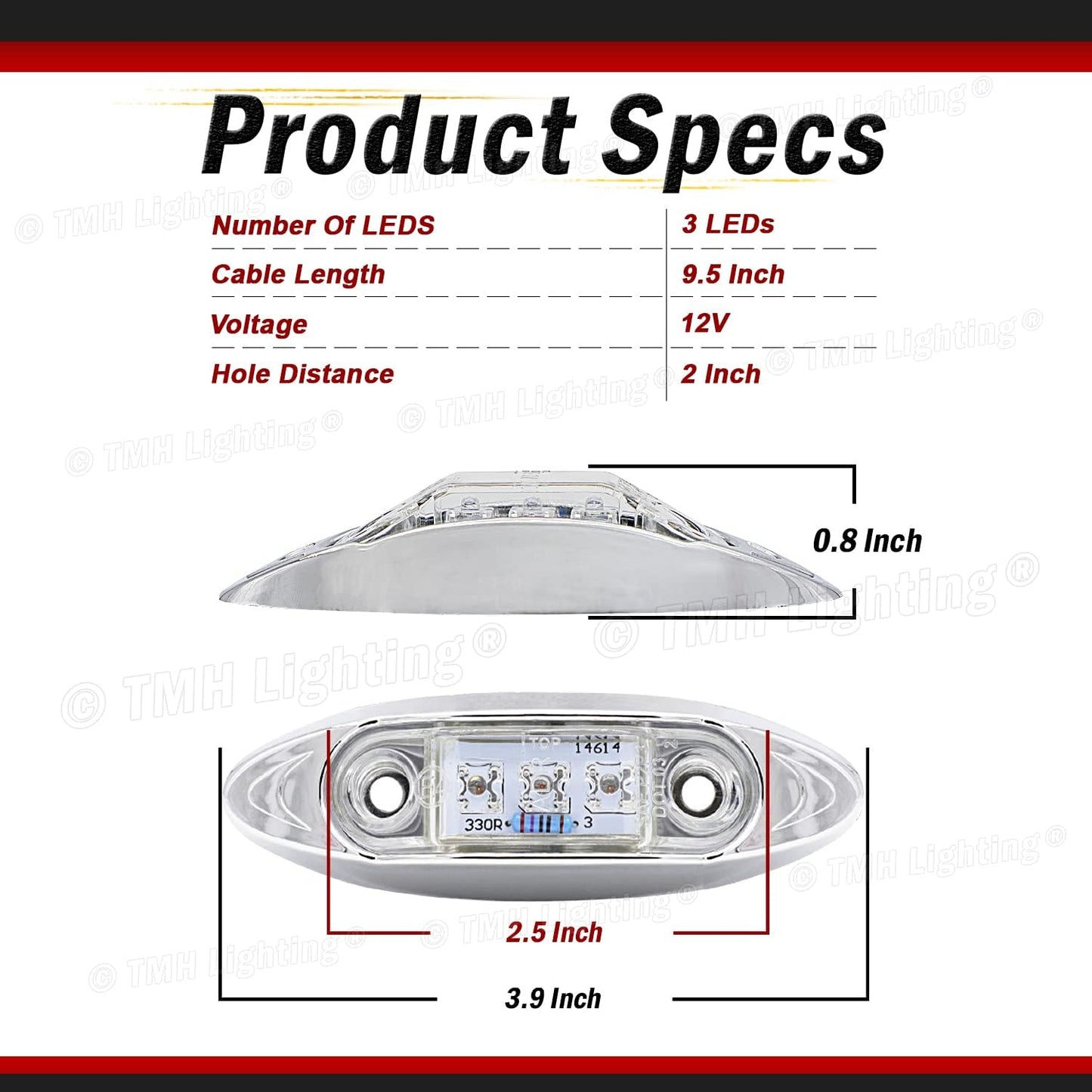 10 Indicadores LED Ámbar Claro Bisel Cromado Universal