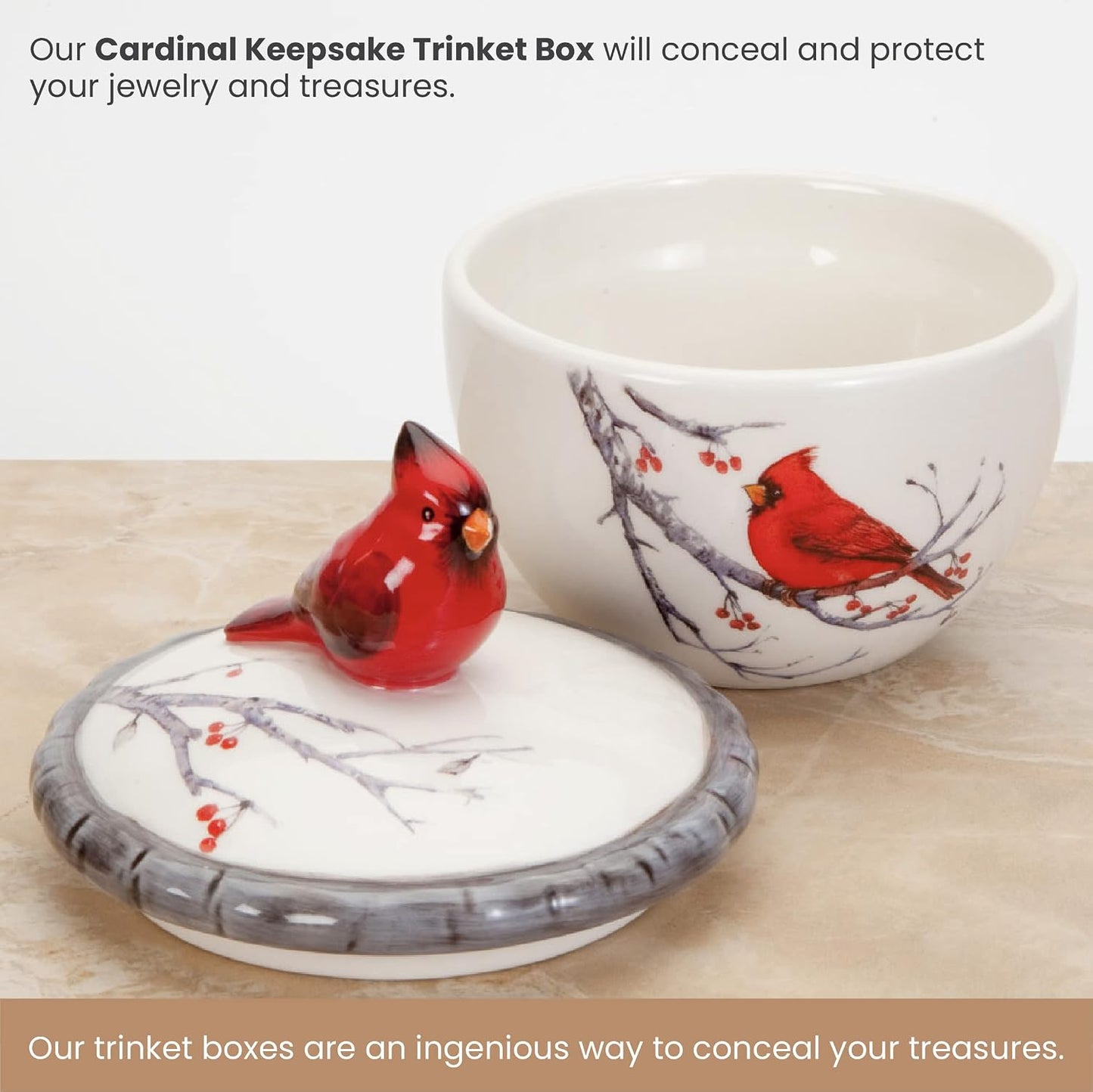 Caja cerámica Cardinal para recuerdos y joyas