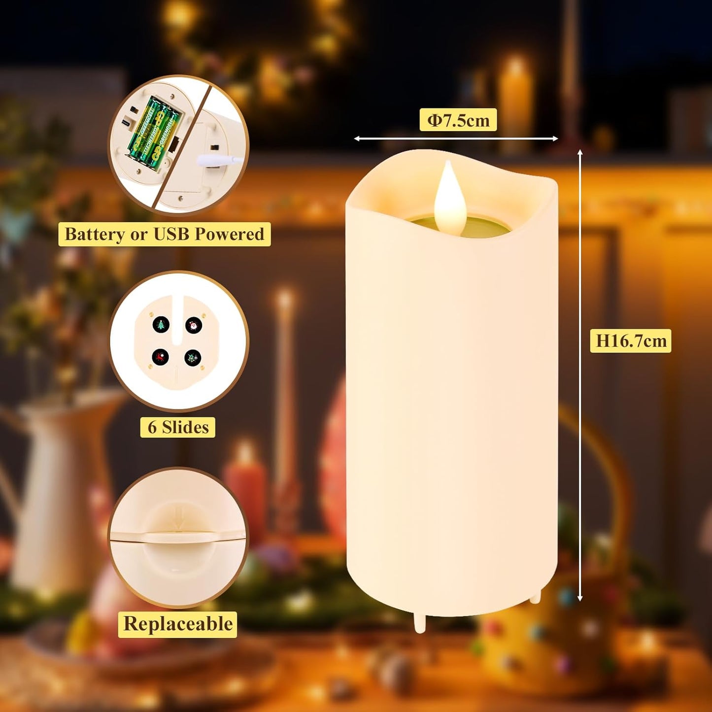 Velas sin llama Pascua proyector conejo y huevos LED USB-C