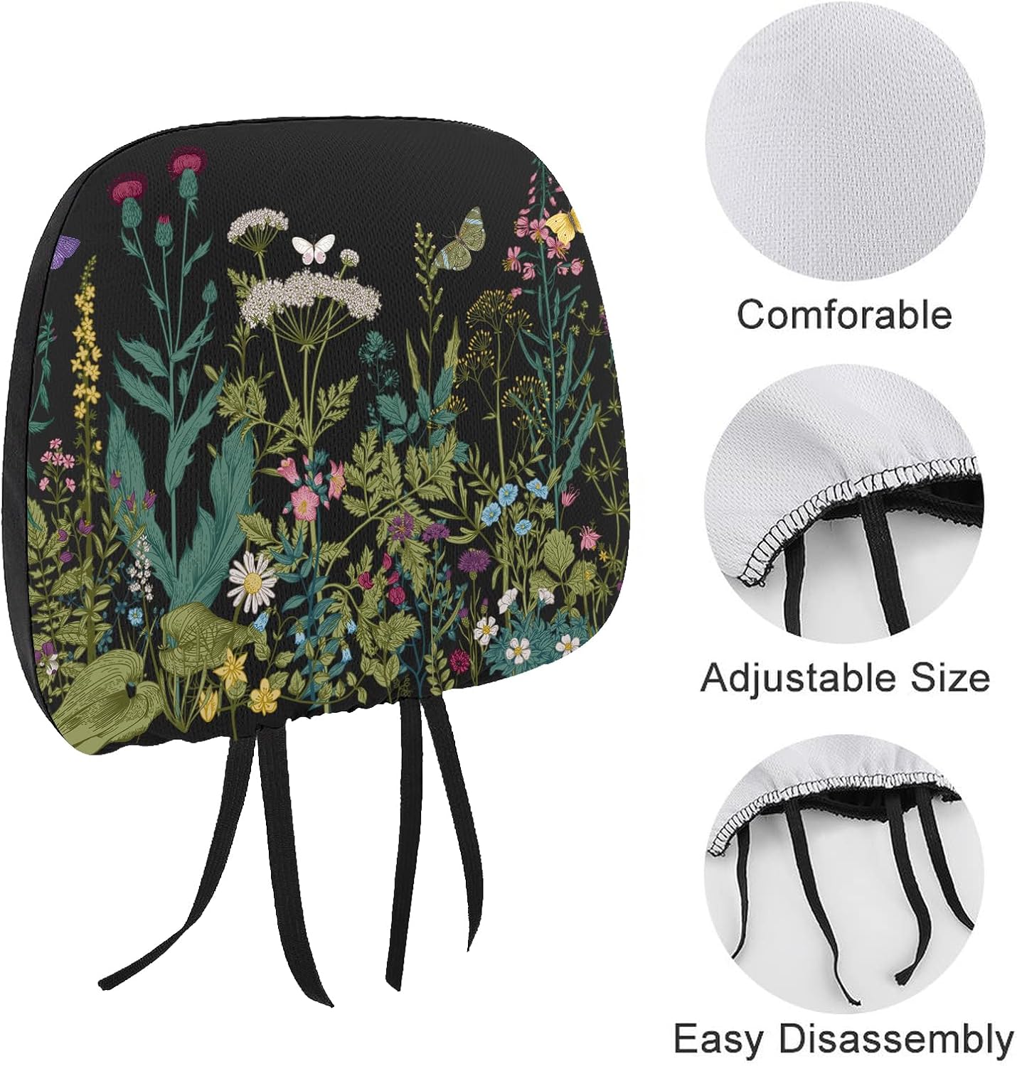2 Fundas Reposacabezas Coche Universal Flores Mariposas