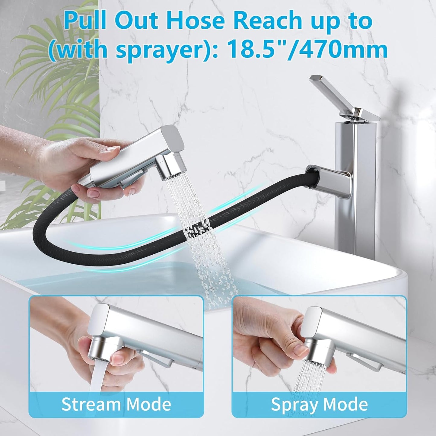 Grifo lavabo alto 3 modos pulverización orificio único