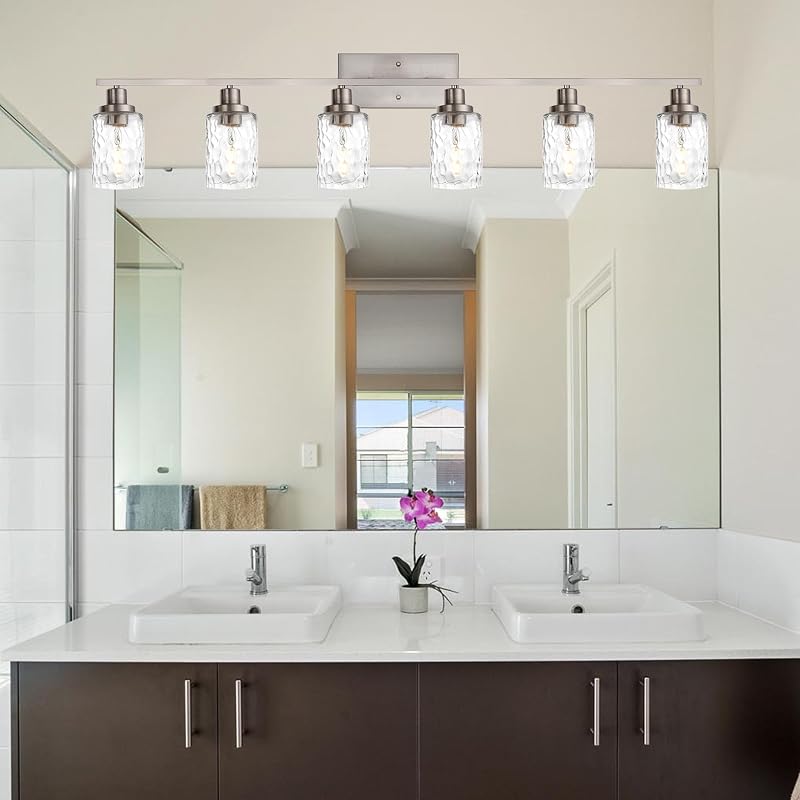 Lámpara baño 6 luces níquel cepillado vidrio martillado