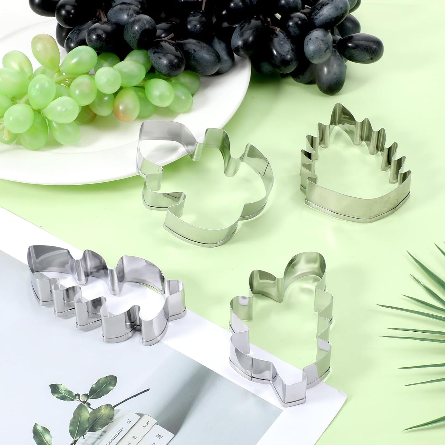 Set 4 cortadores galletas hojas tropicales acero inox