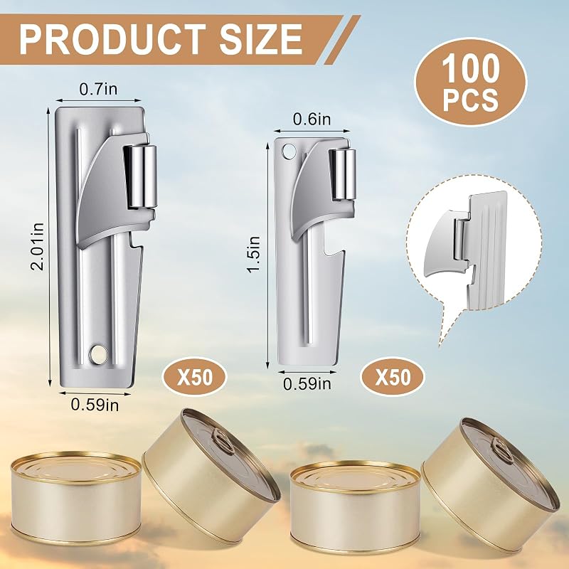 100 Pzas Abrelatas Militares Acero Inox Portátiles Plateado