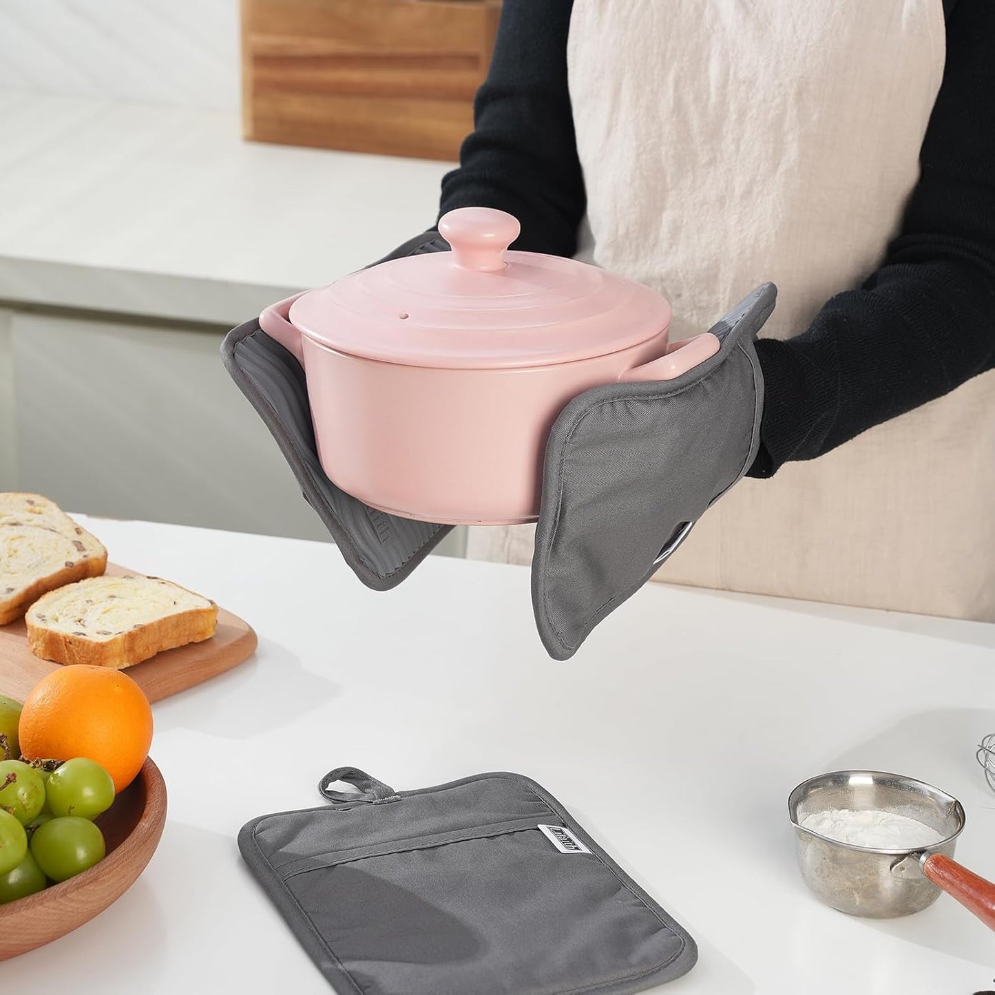 Set 3 Soportes Ollas Silicona Antiderrap Gris