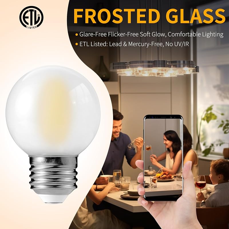 Bombilla LED E26 G16 4 W blanco suave regulable vidrio