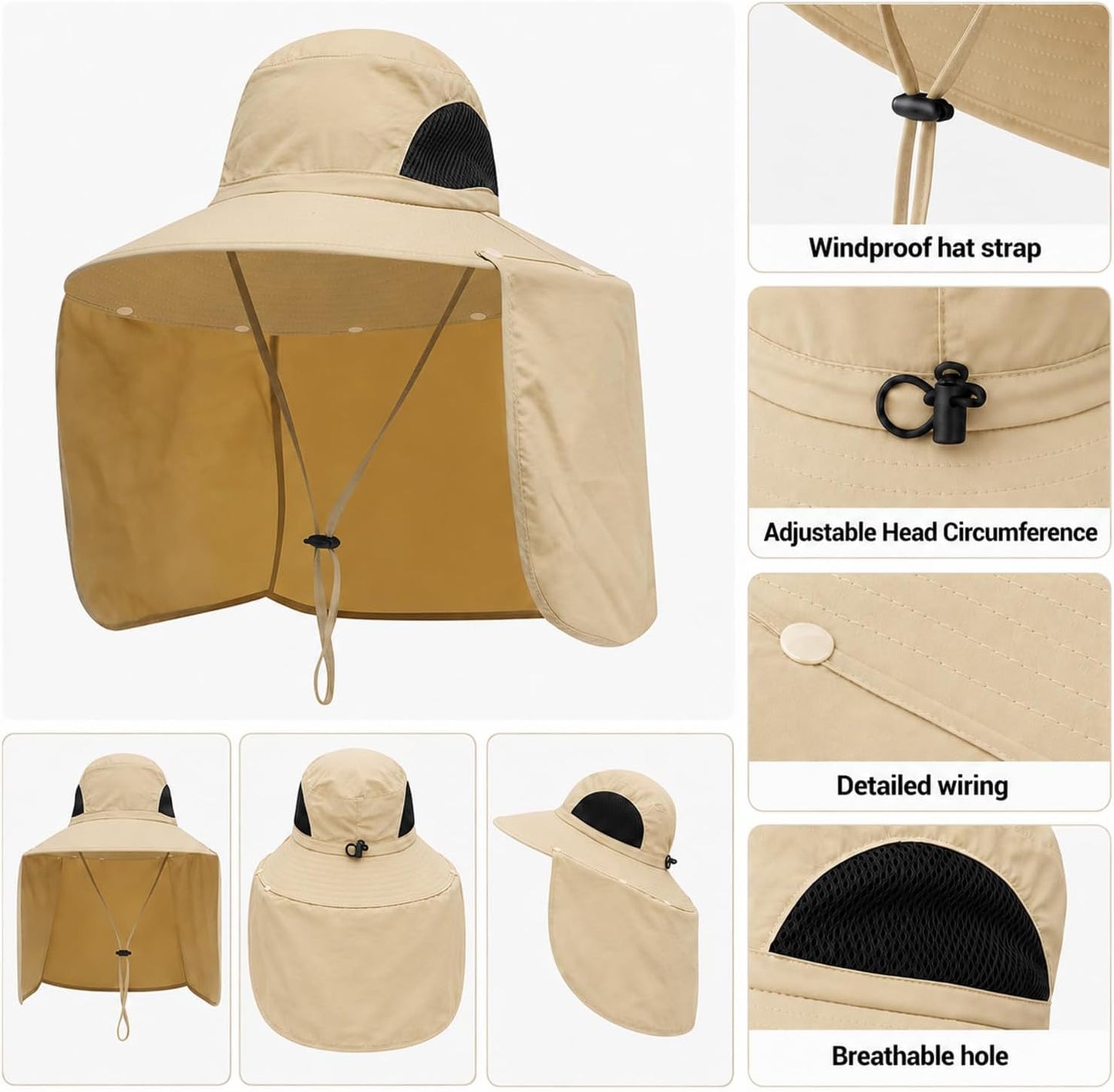 Sombrero sol ala grande mujer solapa cuello UPF 50