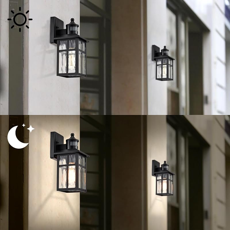 Luz pared exterior sensor movimiento 12" negra impermeable