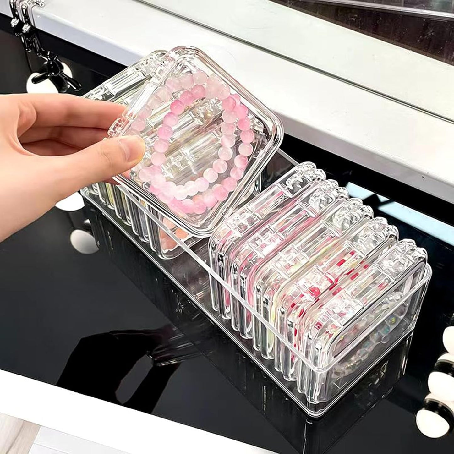 Caja joyería acrílica transparente escritorio 9x3.5x2.4pulg