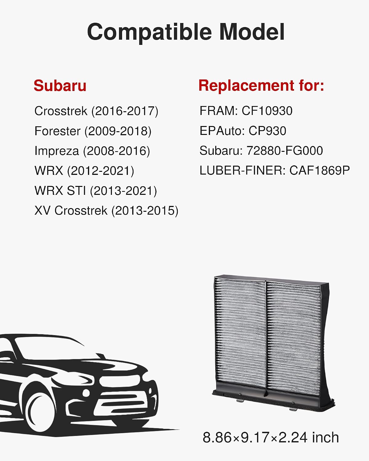 Filtro aire cabina carbón activado para Subaru Crosstrek Forester