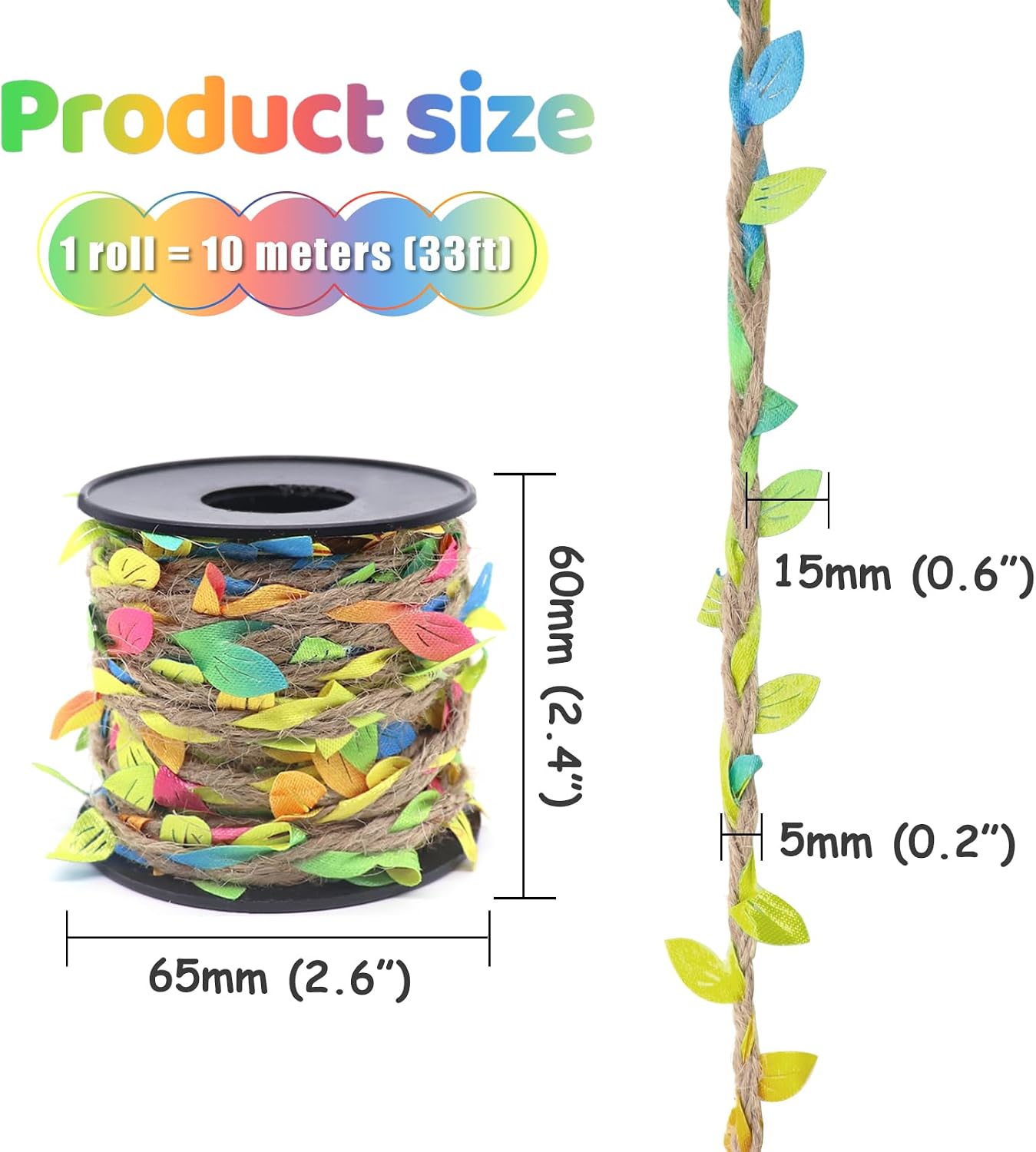 Cordel yute 33ft 3 capas hojas artificiales coloridas