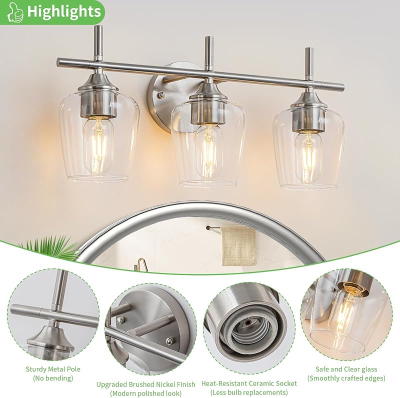 Lámpara baño 3 luces níquel cepillado espejo