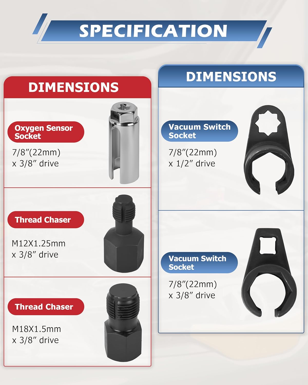 Juego 5 Pzas Enchufe Sensor O2 y Cazador Roscas 3/8-1/2pulg