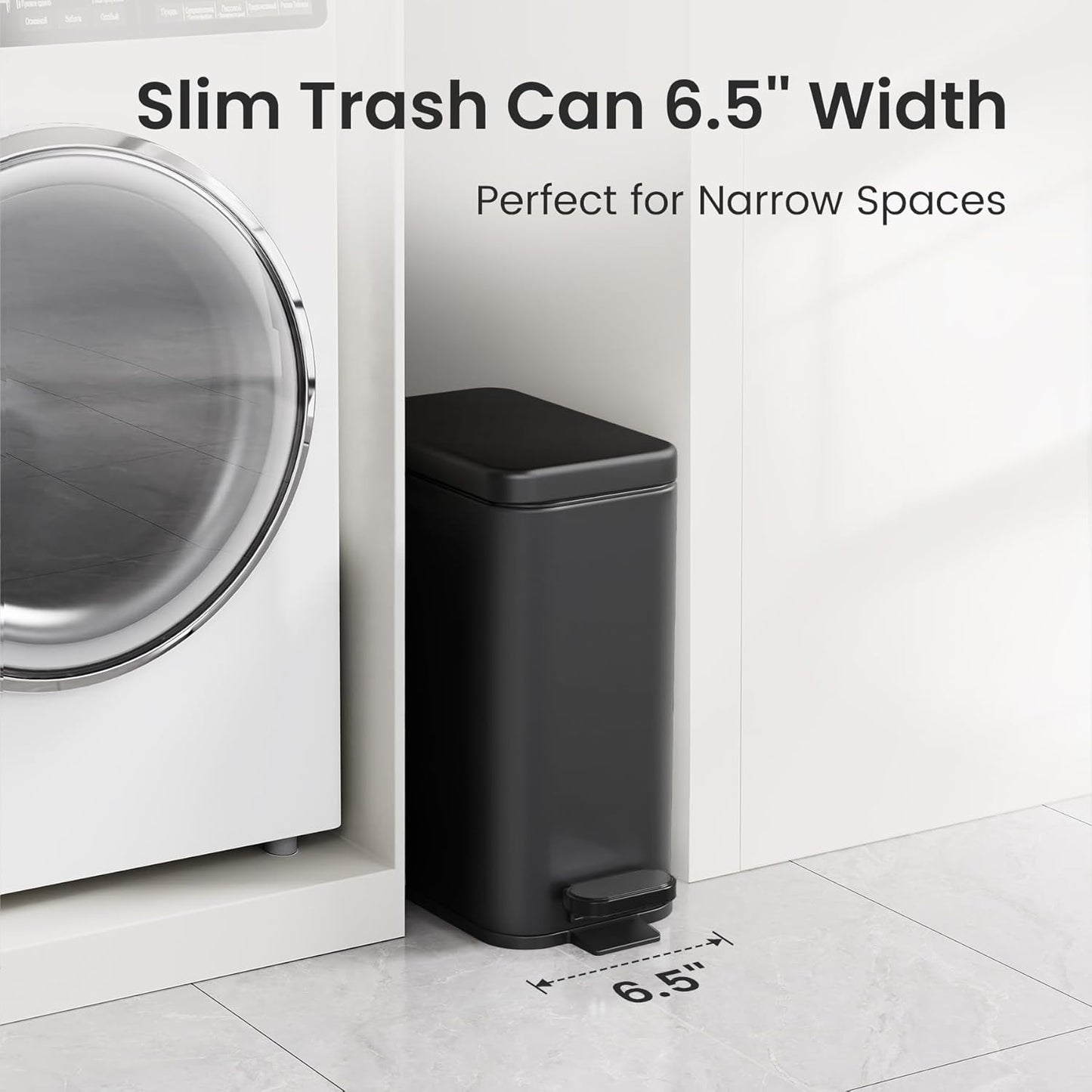 Cubo basura baño acero inox 2.6gal negro con pedal