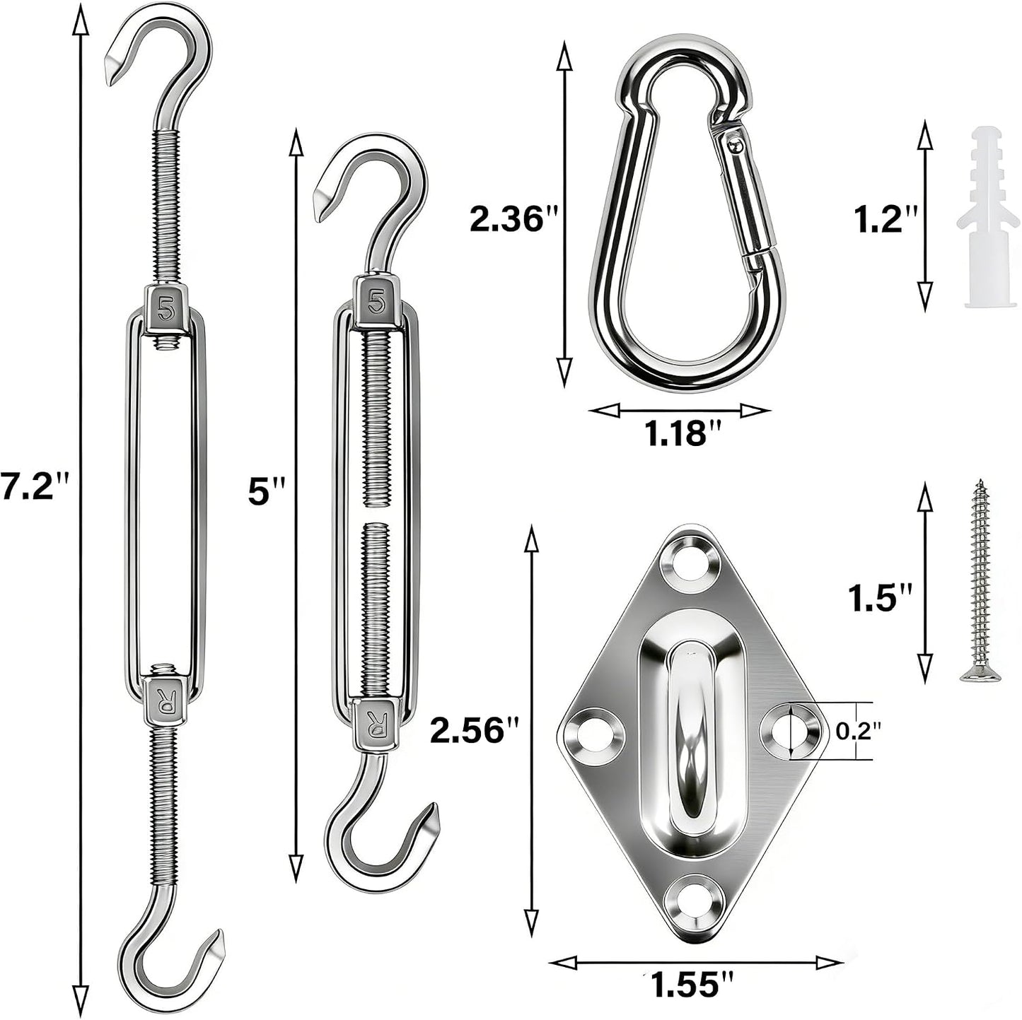 Kit accesorios toldo 5" acero inox 304 80pzas