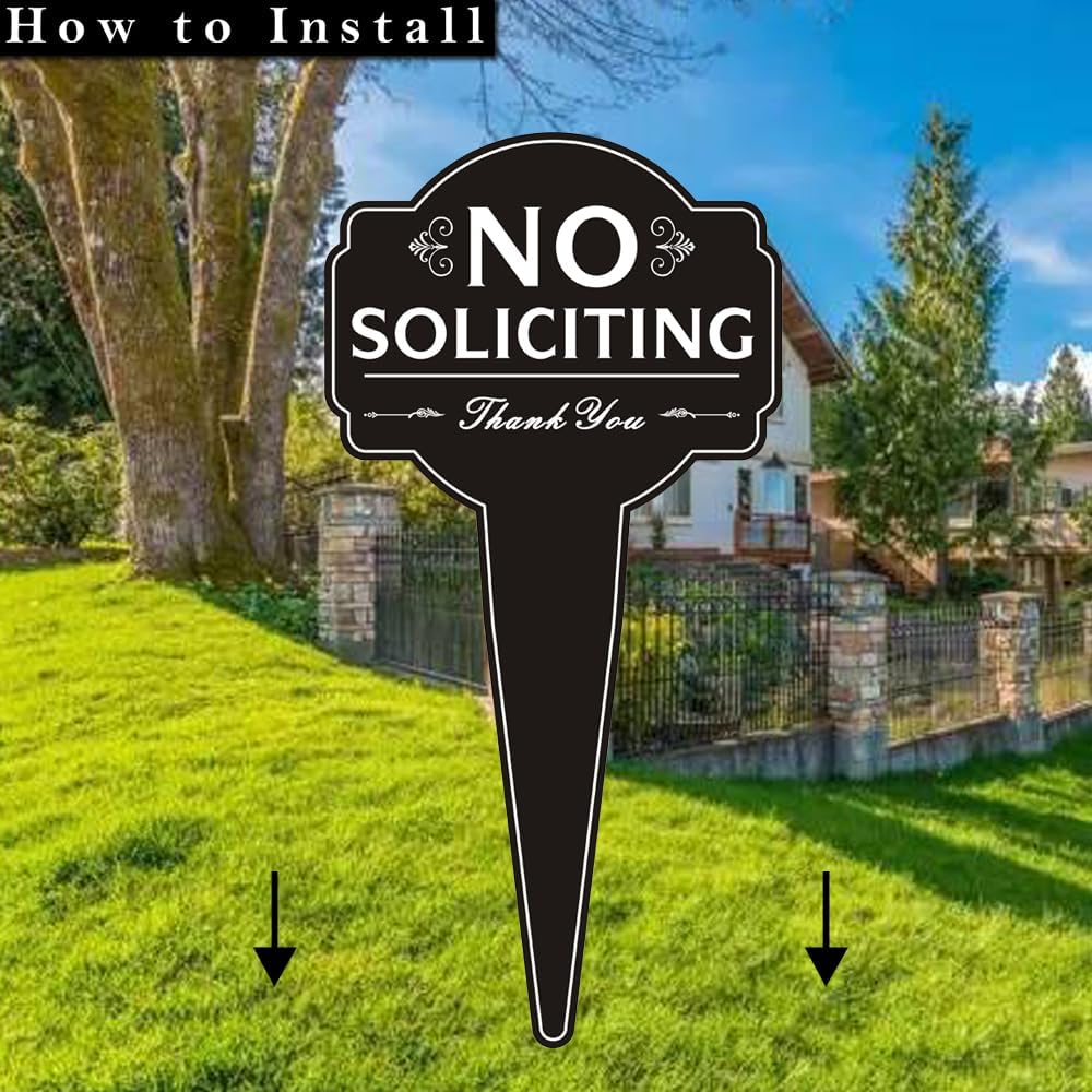 Letrero No Soliciting para casa aluminio negro 11.8x5.9pulg