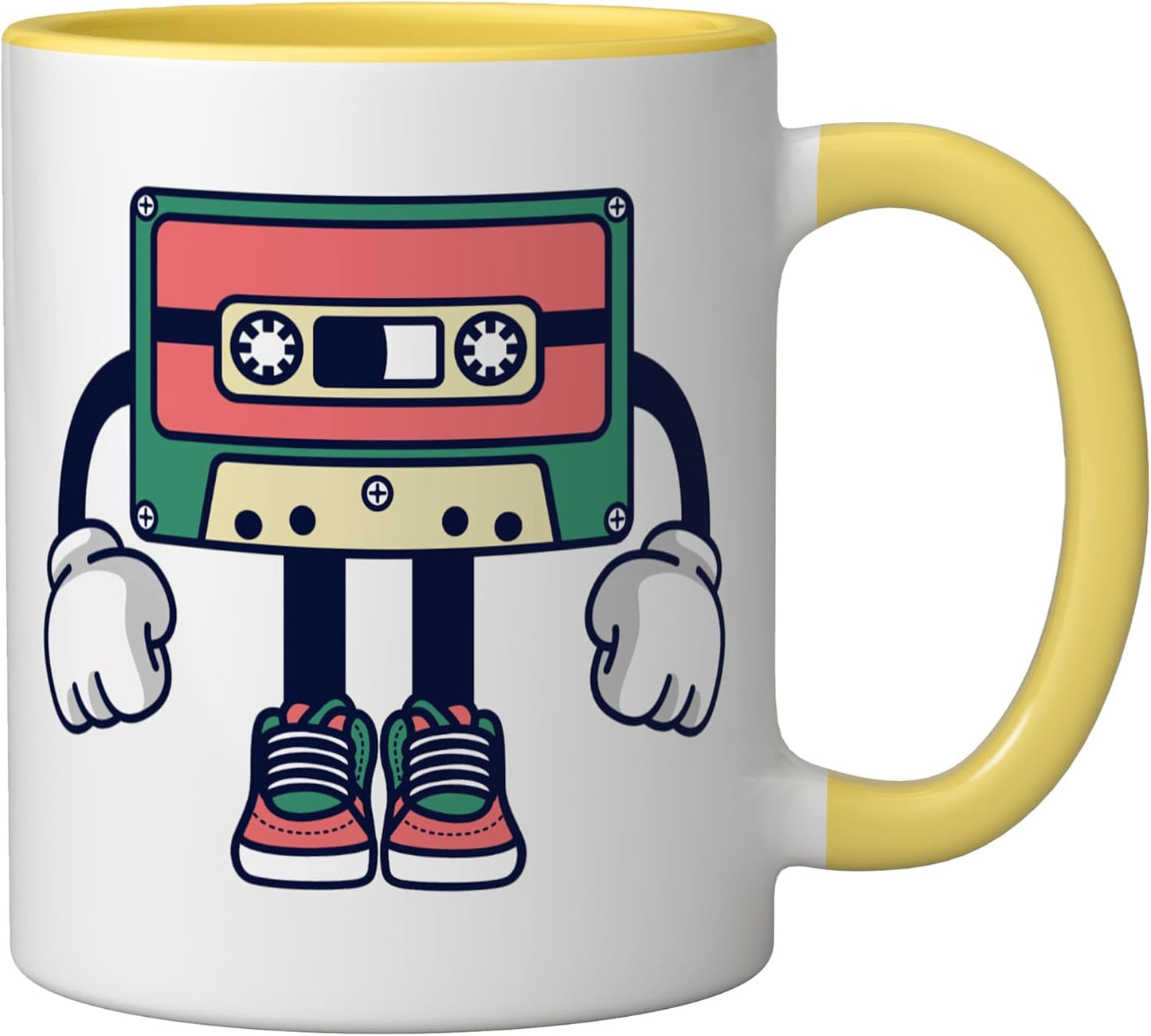Taza Cerámica Años 80 y 90 con Cinta en Blanco/Amarillo