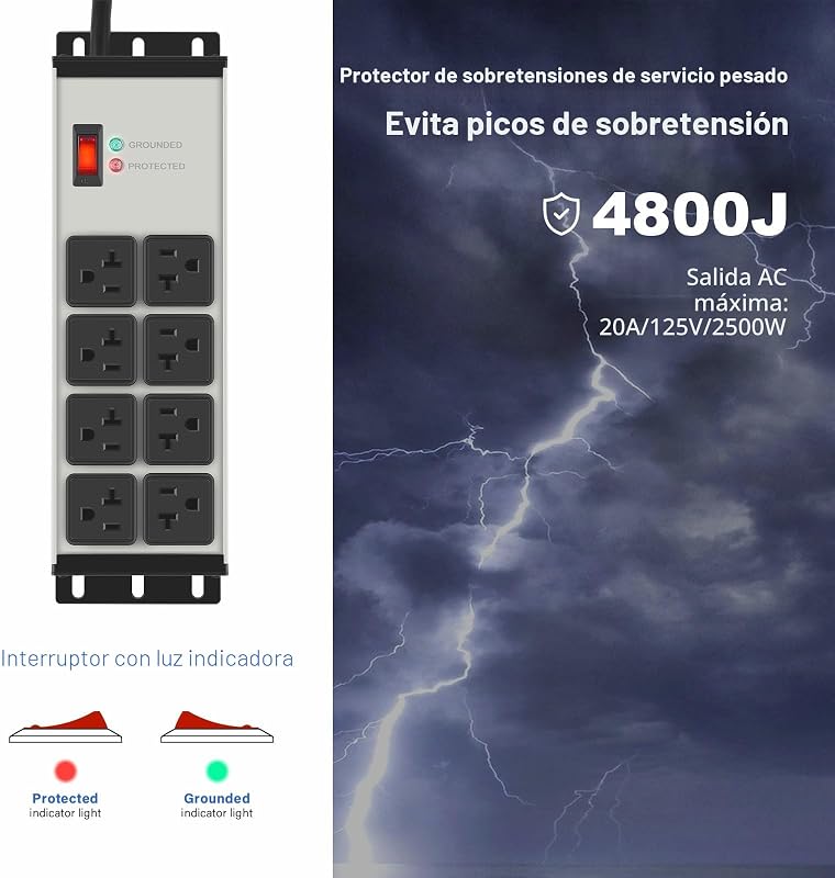 2 Regletas enchufes 20 AMP 8 tomas taller garaje