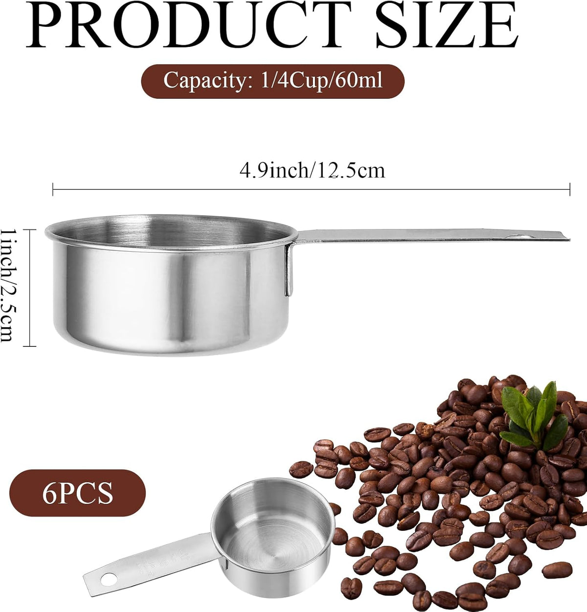 6 Tazas Medidoras Acero Inox 2.3oz para Café Cocina