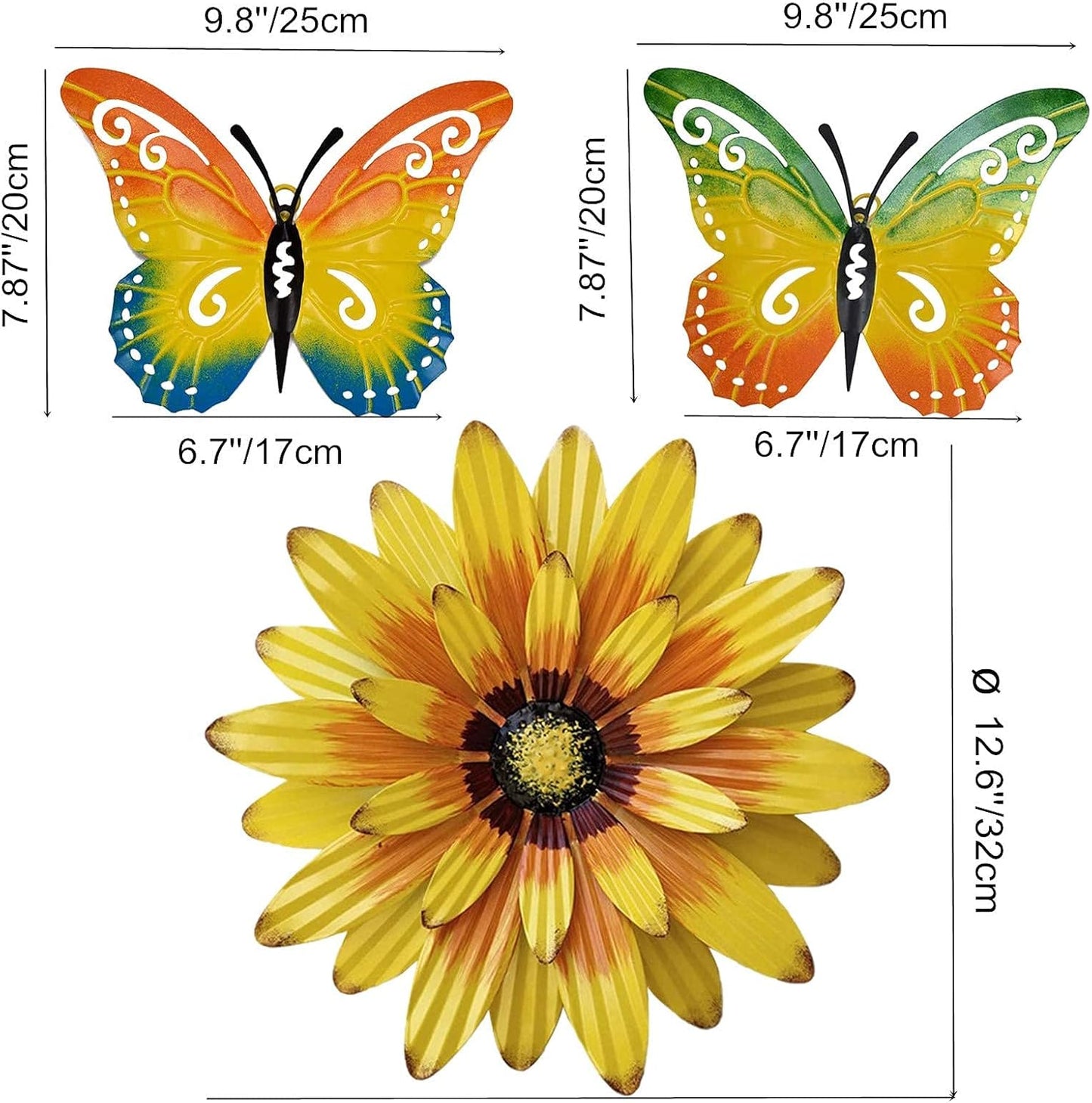Decoración pared metal mariposa set 3 pzas