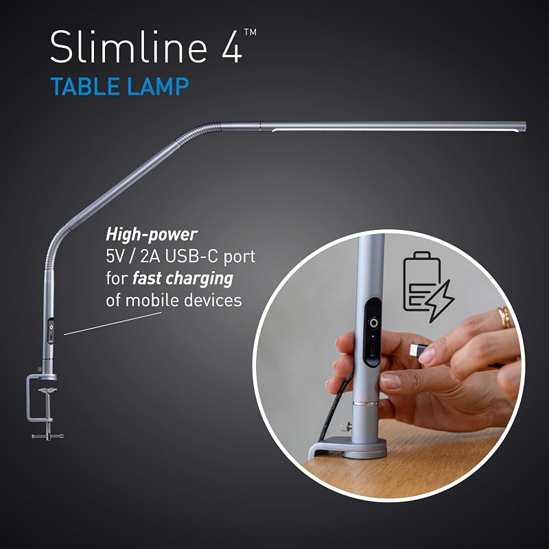 Lámpara mesa LED gris hielo 6000K USB-C difusor