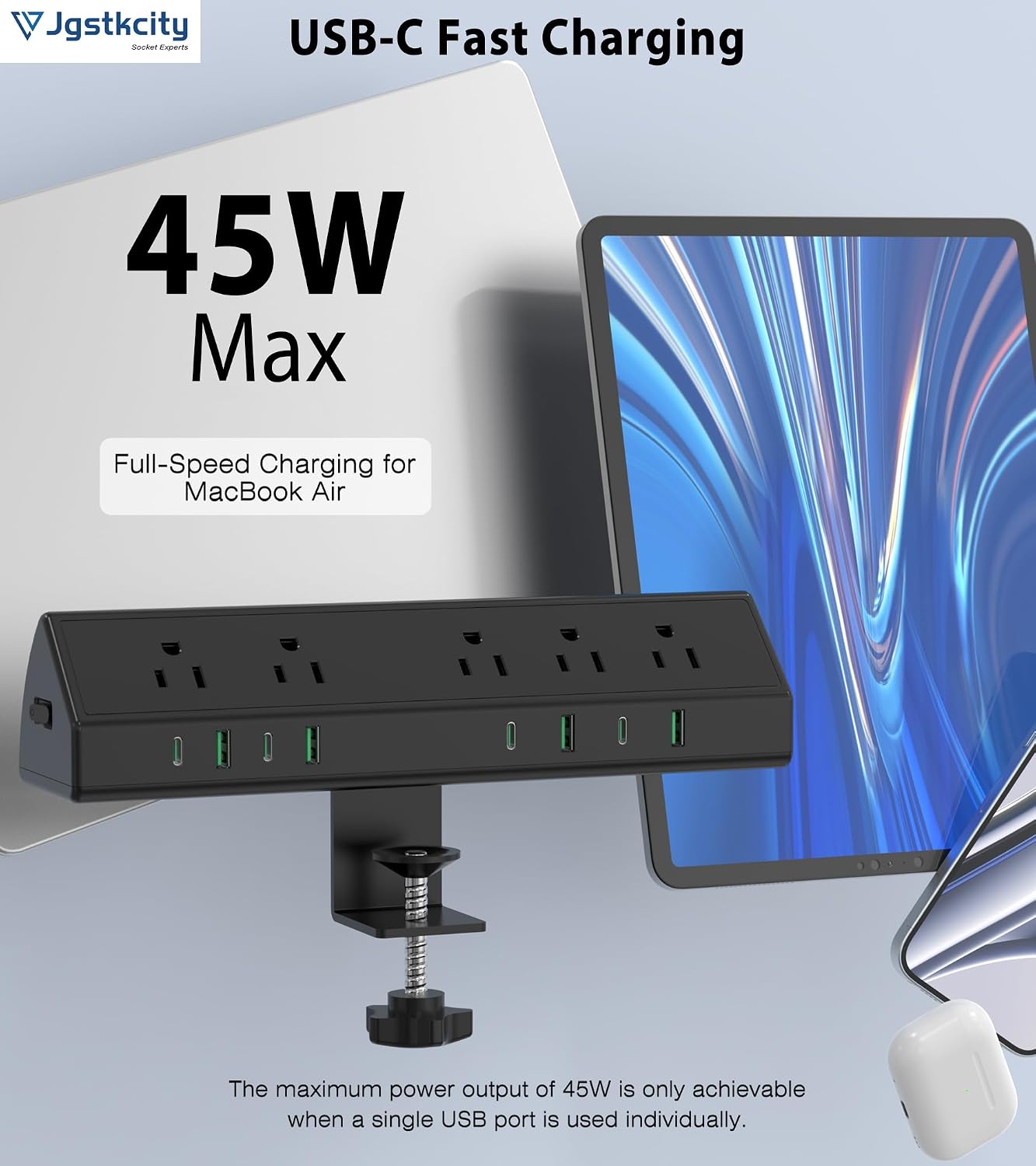 Estación carga rápida 45W regleta 4 USB-C 5 CA