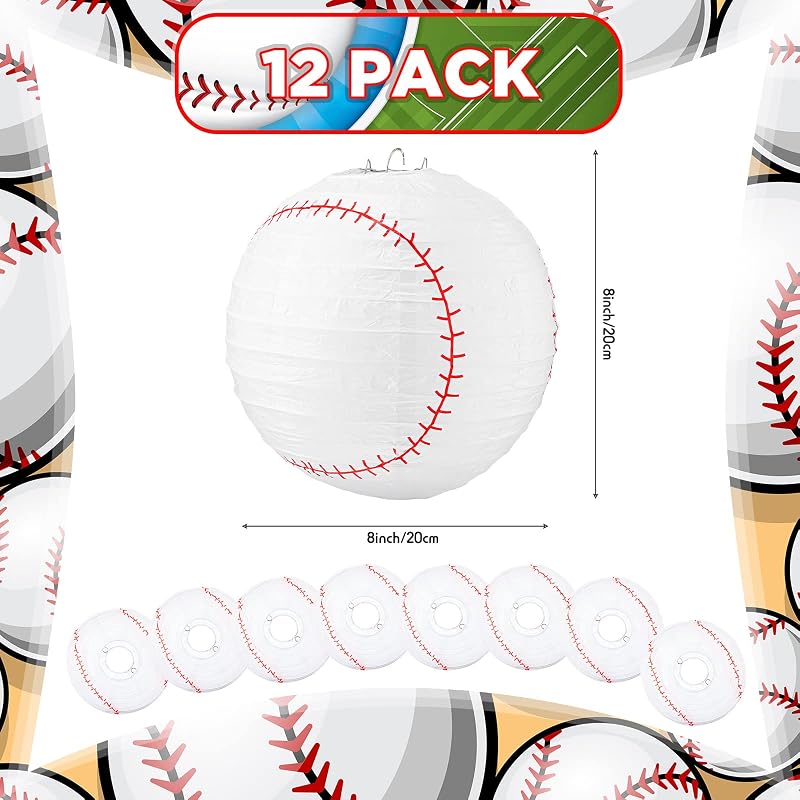 12 Linternas Béisbol 8pulg Colgantes Decoración Equipo Deporte
