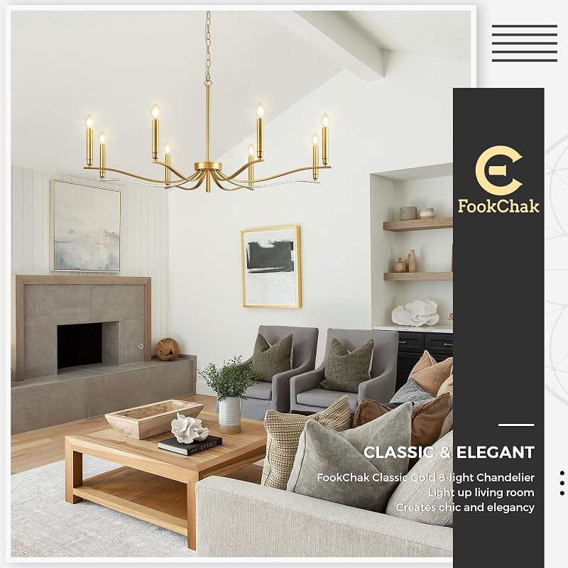 Candelabro dorado de latón 8 luces 44" para comedor