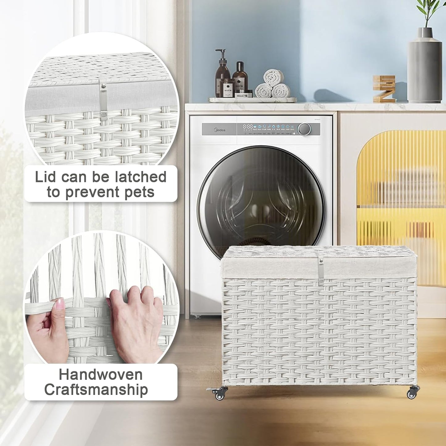 Cesta almacenamiento ratán 180L con ruedas plegable