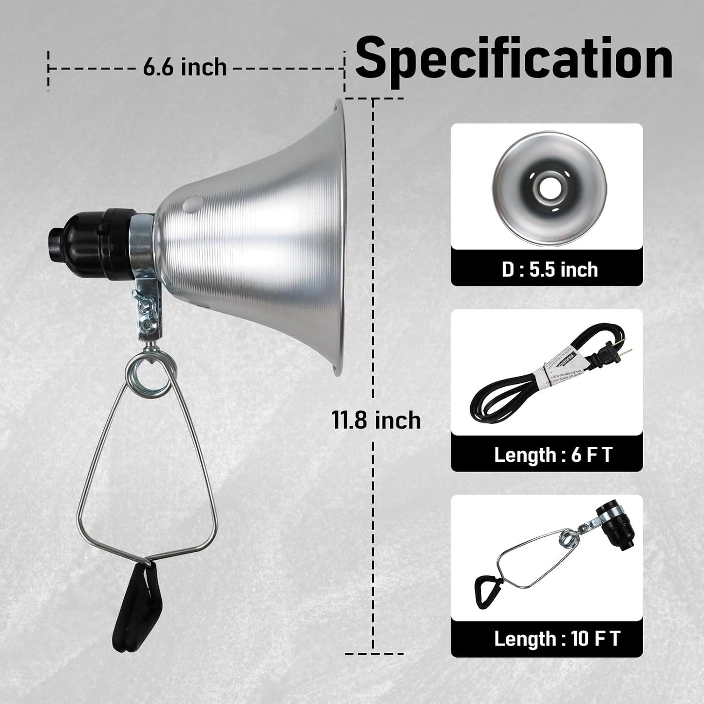 2 Lámparas Abrazadera Reflector Aluminio 5.5pulg E26 60W Cable 6ft
