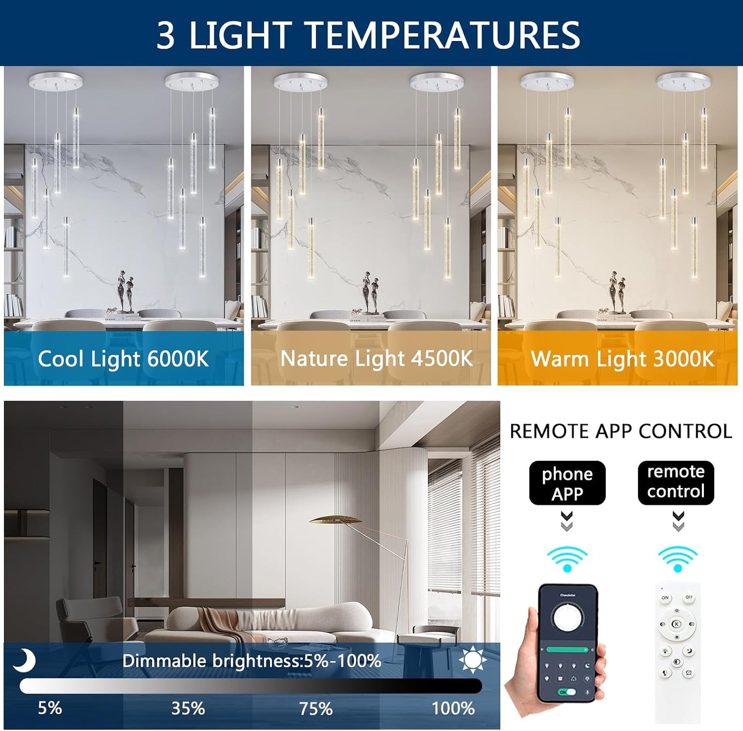 Lámpara araña cristal 5 luces LED regulable para comedor