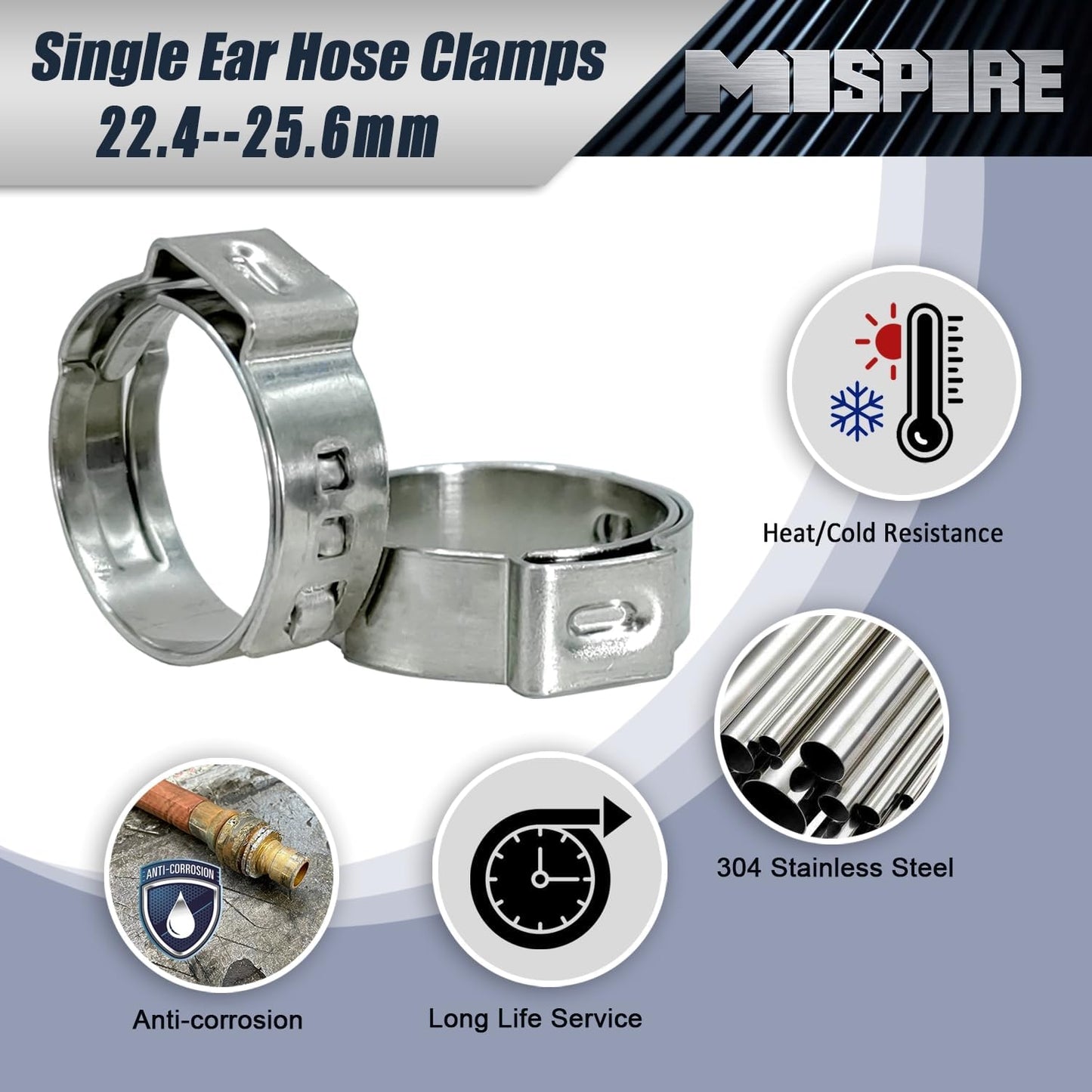 Abrazaderas manguera acero inox 304 22.4-25.6mm 100uds