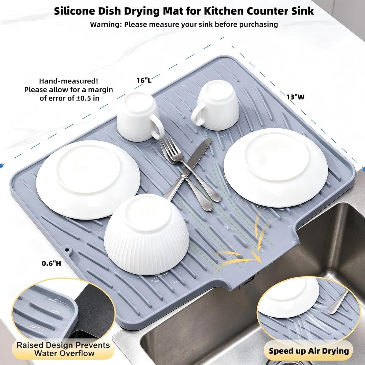 Tapete secador silicona cocina 16x13pulg antideslizante