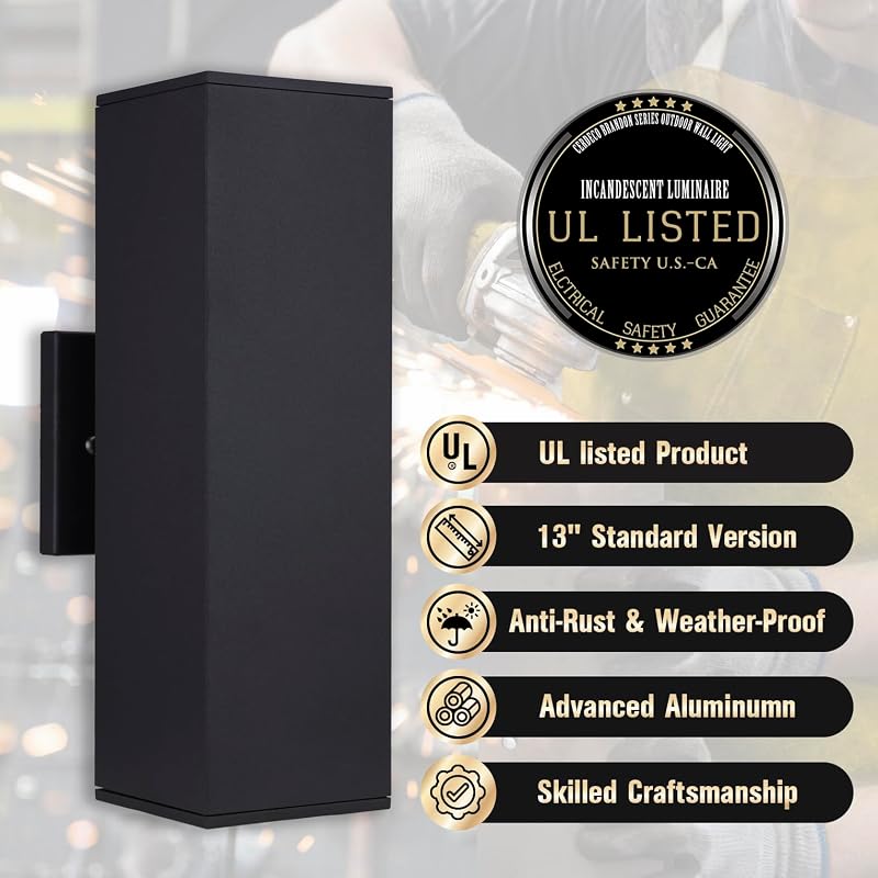 Lámpara pared aluminio exterior negro mate UL 2 pzas