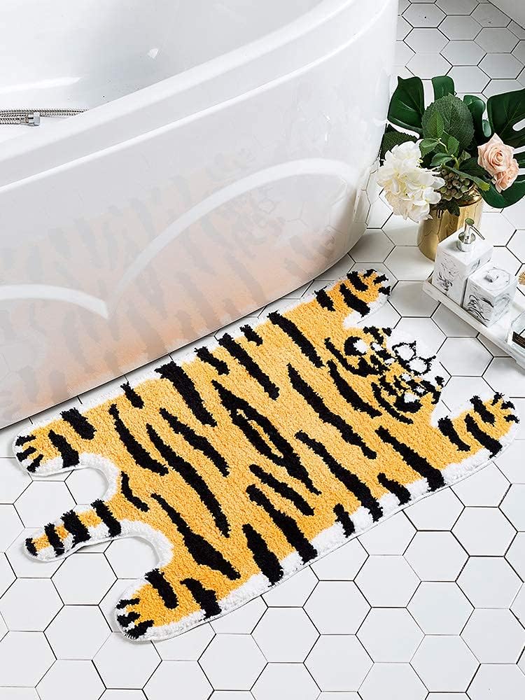 Alfombra baño forma tigre antideslizante 19x35pulg