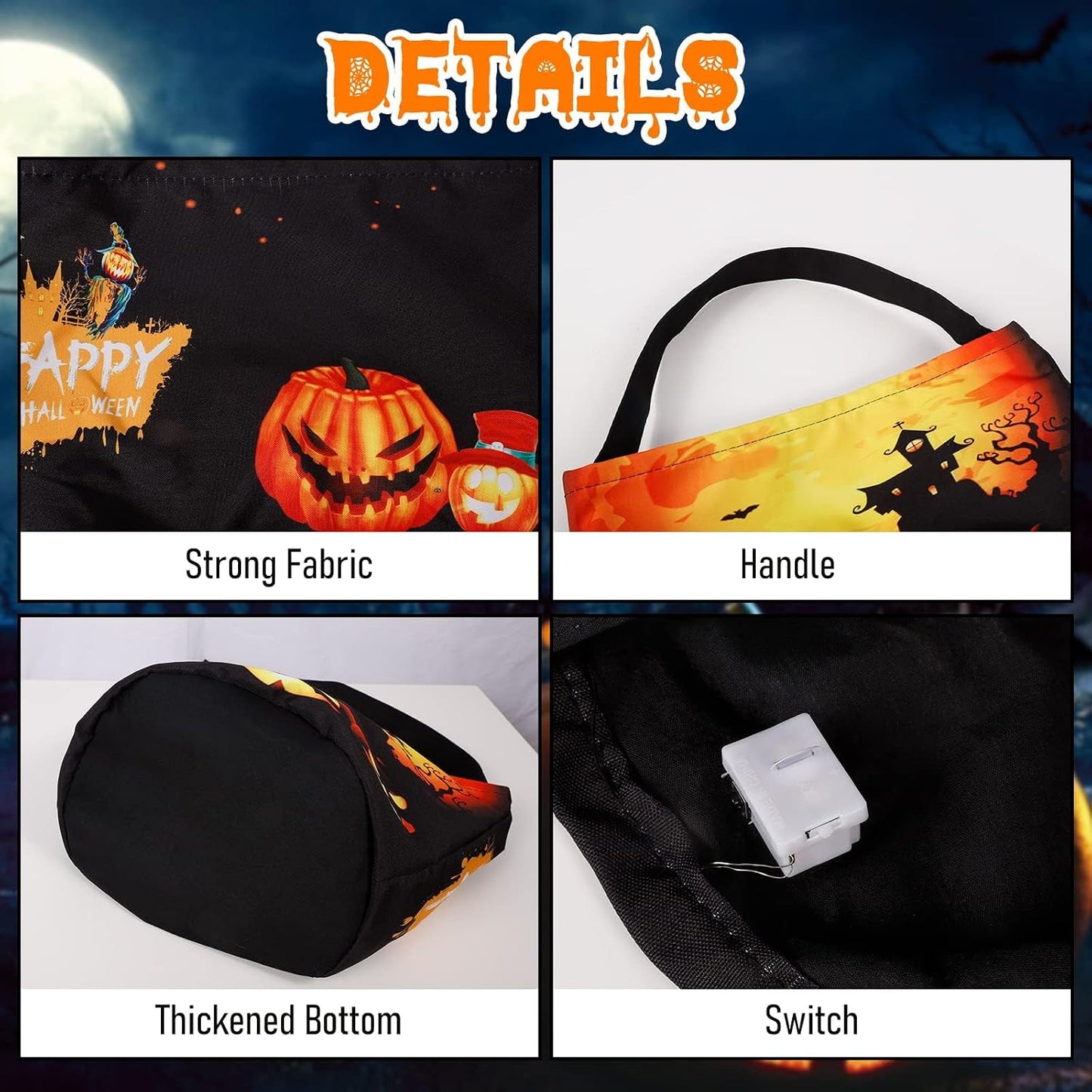 Bolsas regalo tela con luz LED plegable Halloween negro