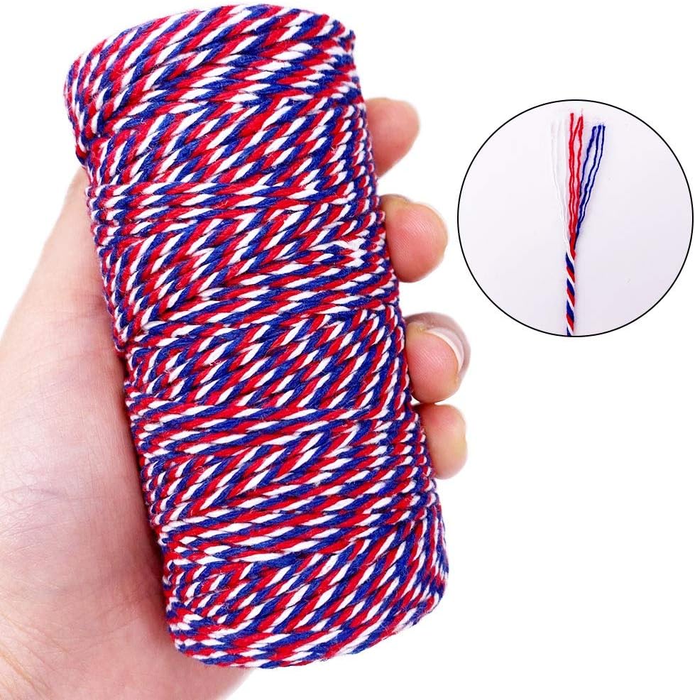 Cuerda algodón 2mm 328ft rojo azul blanco navidad