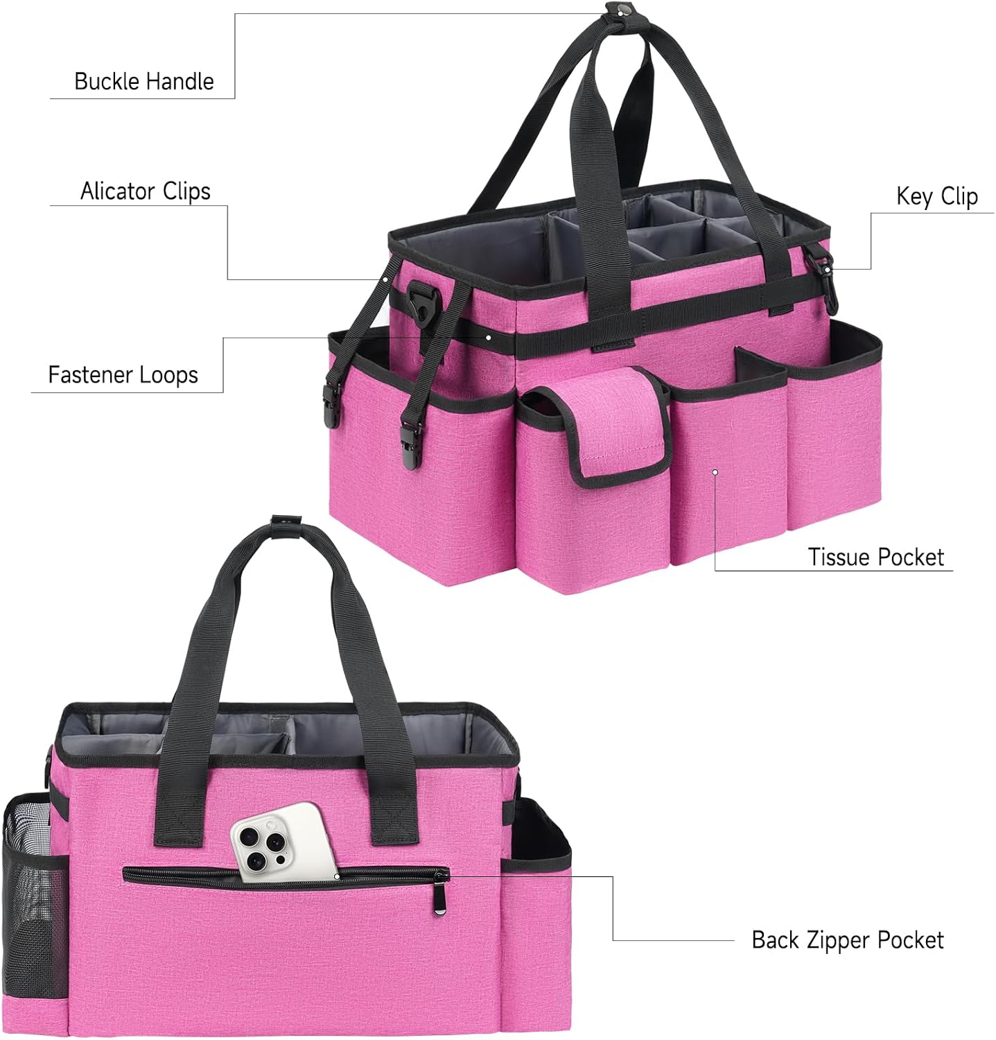 Carrito limpieza con mango bolsa rosa