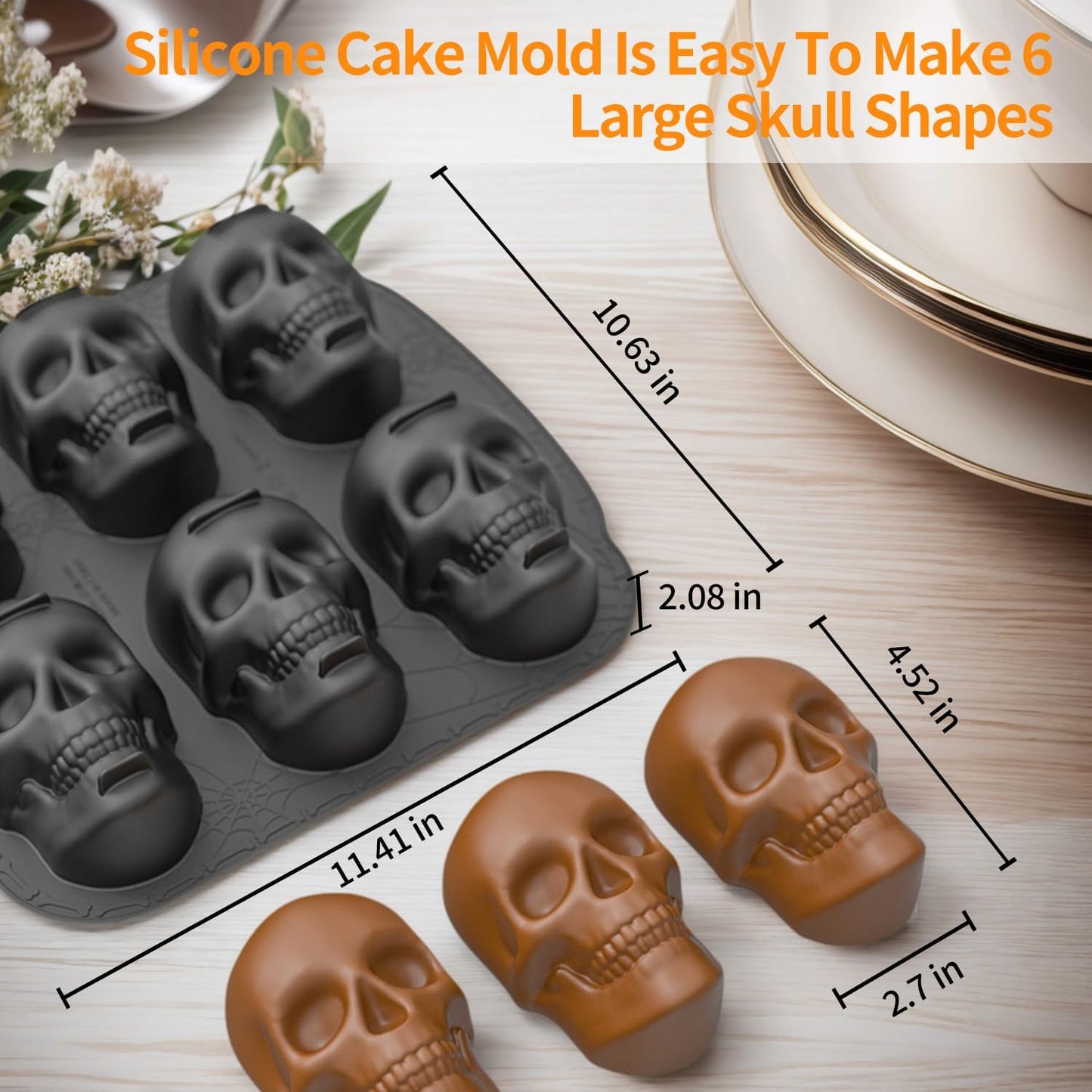 Molde 6 cavidades silicona calavera halloween con imanes nevera