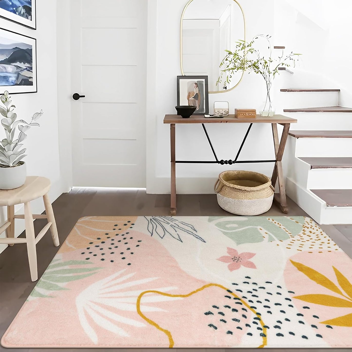 Alfombra rosa antiderrap sala dormitorio boho